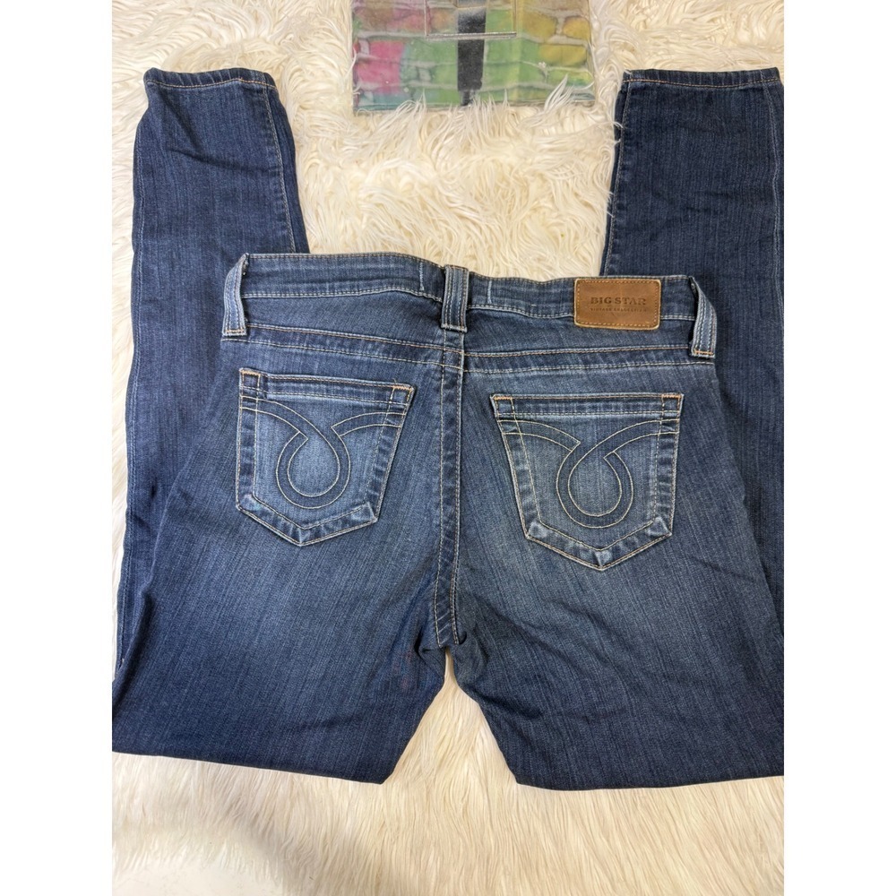 Big Star Alex Skinny Jeans Womens 25 Dark Wash Whiskered Denim Mid Rise Stretch - Picture 2 of 2